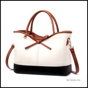 PU Leather Satchel Handbag with Bow Detachable Strap Structured Elegant